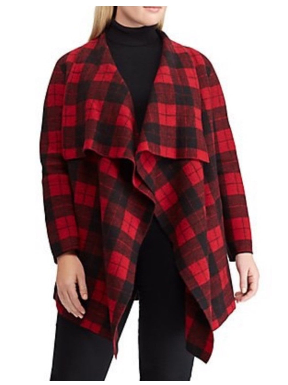 Lauren Ralph Lauren shawl red/black plaid wrap cardigan size 2X